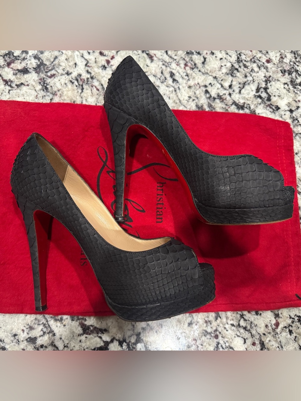 Christian Louboutin Lady Peep 150 black python platform stiletto heels 36,5